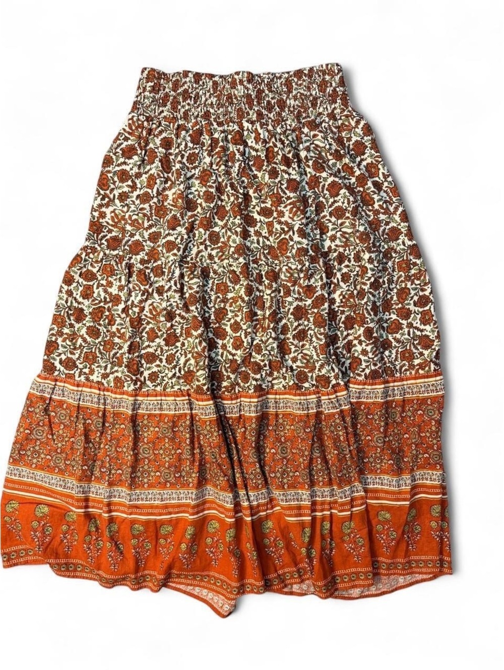 Faherty Harlow Maxi Skirt M Red Desert Bloom Floral Linen Smocked Fall Boho
